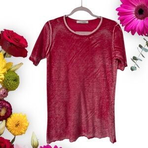 Kokun Overdye Bamboo Cashmere Cap Sleeve Crew-Neck T-Shirt In Cherry Red